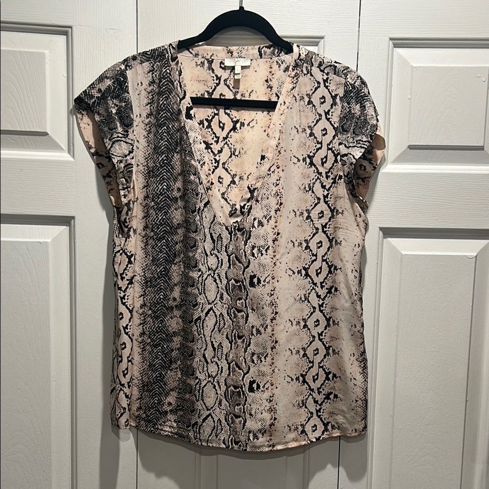 Joie Snake Print V-Neck Top, Size Large